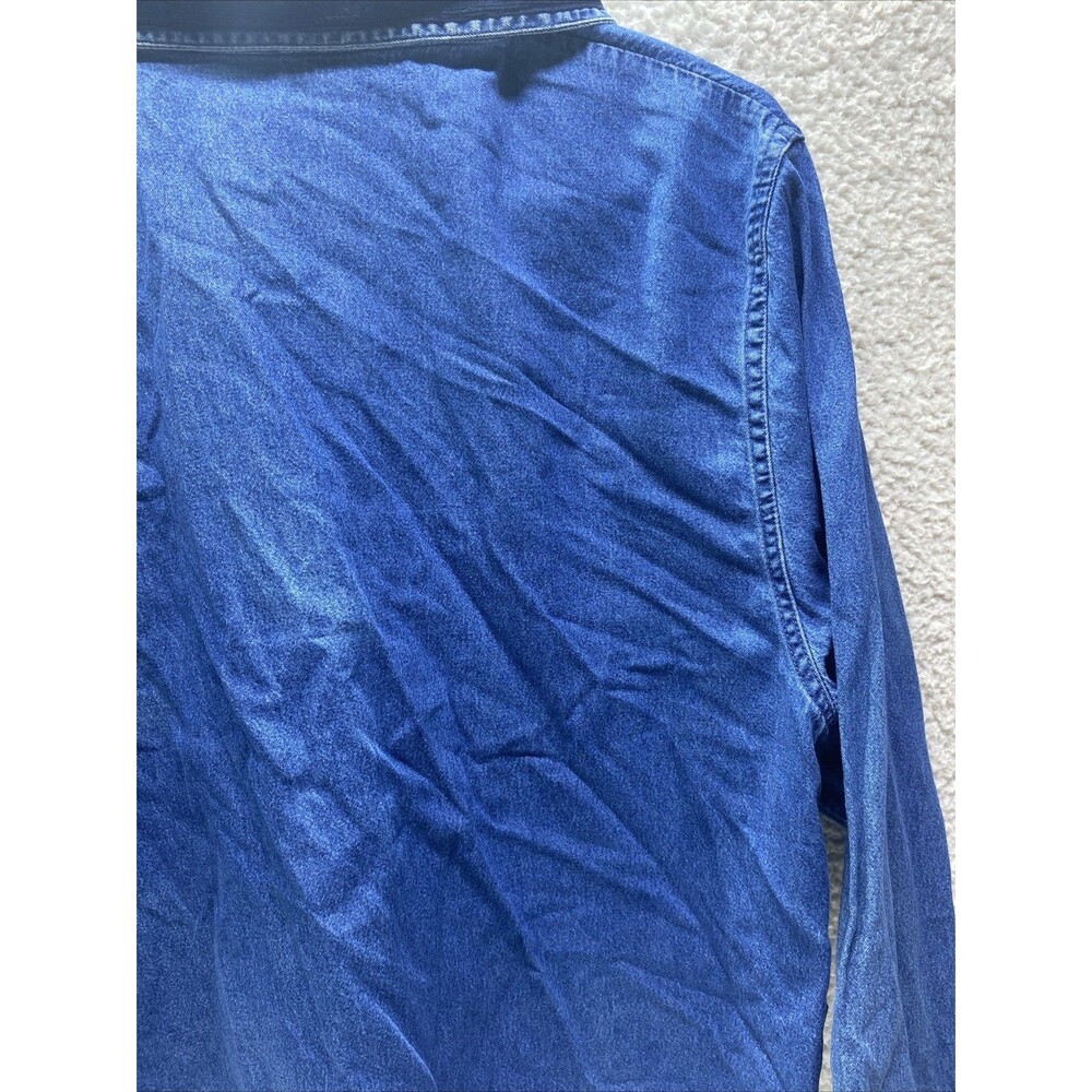 Dressbarn Christmas Snowman Button Down Denim Shirt WMNS L Blue Embroidered - Picture 11 of 13